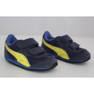 PUMA Toddler Navy Blue Yellow Suede Sneakers Shoes, Size 5
